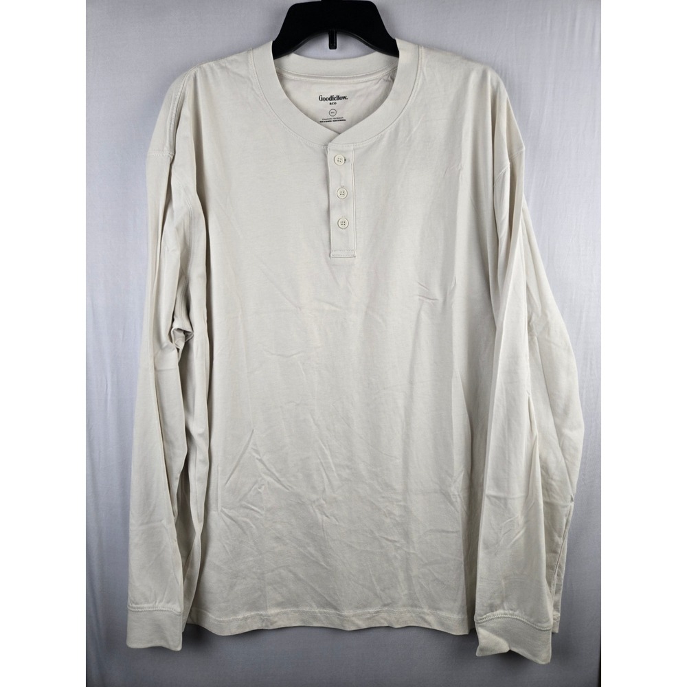 Goodfellow & Co Mens XXL Long Sleeve Henley Shirt Cream Off White Cotton Blend